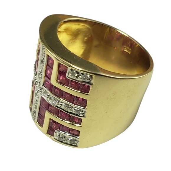 14K Yellow Gold Lab Created Pink Sapphires and Diamond Ring Size 7.25 #16167 - Picture 3 of 9